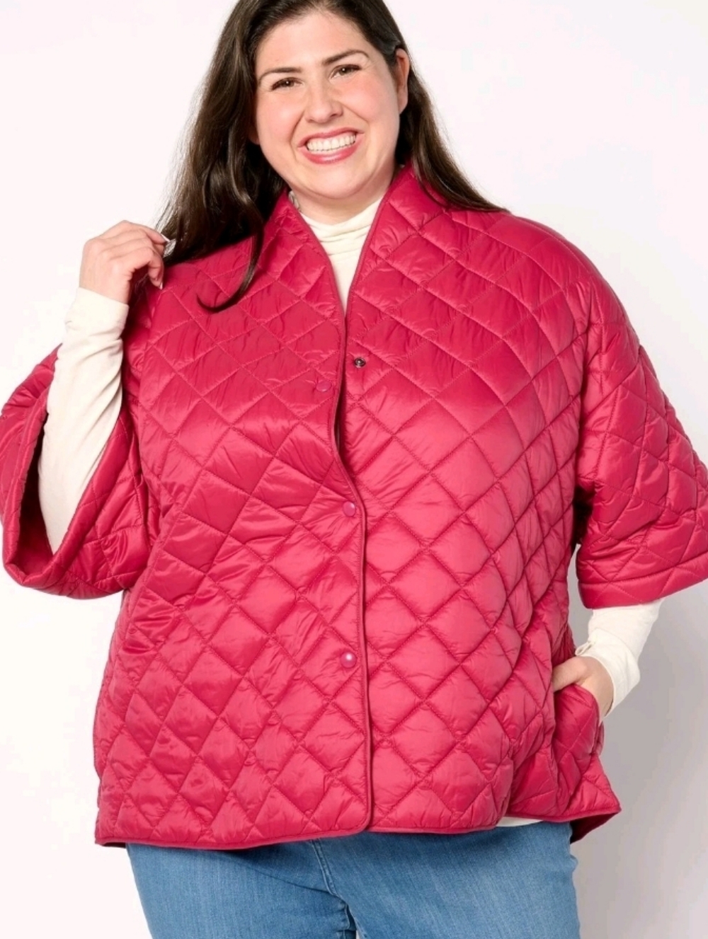 Joan Rivers Quilted 3/4 Sleeve Jacket 4X Berry Red